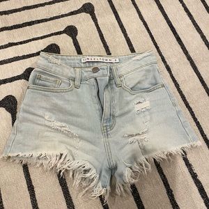 slightly worn jean shorts